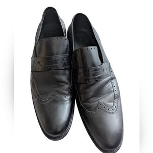 Sarar, Wingtip Black Leather Men's Loafers,Size 42